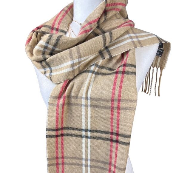 Cejon beige plaid unisex scarf made in Italy - Picture 9 of 13